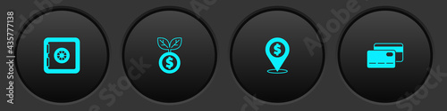 Set Safe, Dollar plant, Cash location and Credit card icon. Vector