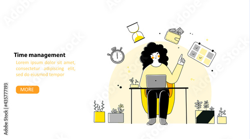 Flat illustration with time management self-organization for concept design.