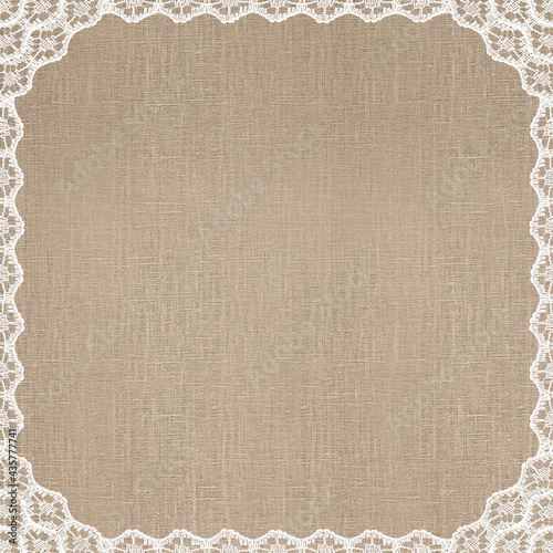 Off-White Lace Borders on Brown Linen Texture