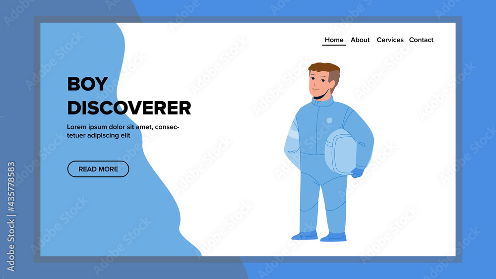 Boy Discoverer Play Game In Space Costume Vector. Astronaut Boy Discoverer Holding Suit Helmet Dreaming For Future Profession Work. Character Preteen Galaxy Explorer Web Flat Cartoon Illustration