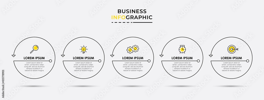 Vector Infographic thin line design business template with icons and 5 ...