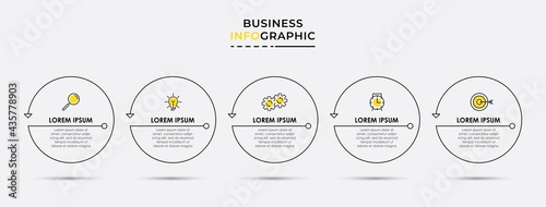 Vector Infographic thin line design business template with icons and 5 options or steps. Can be used for process diagram, presentations, workflow layout, banner, flow chart, info graph