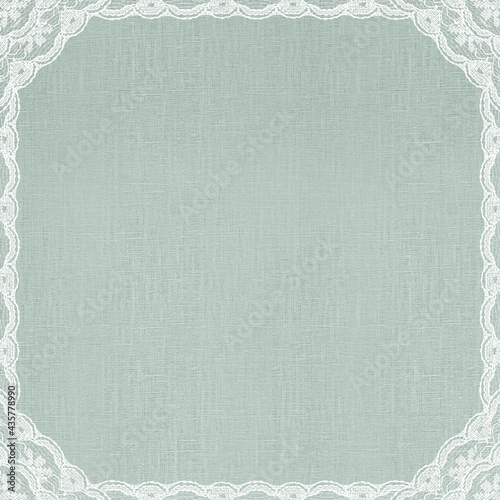 White Lace Border on Mint Green Linen texture