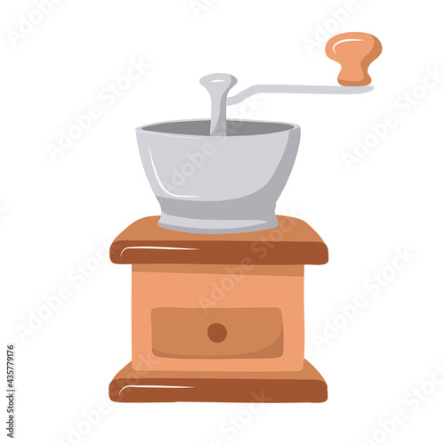 cartoon style manual coffee grinder, ornamented. isolated on white background.