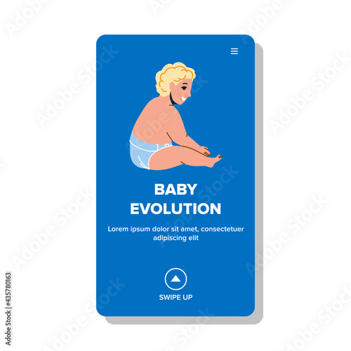 Baby Evolution Growth Physical Process Vector. Baby Evolution From Embryo In Womb To Born And Growing, Human Anatomy. Caucasian Character Child In Diaper Web Flat Cartoon Illustration