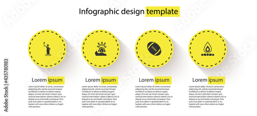 Set Statue of Liberty, , American Football ball and Campfire. Business infographic template. Vector