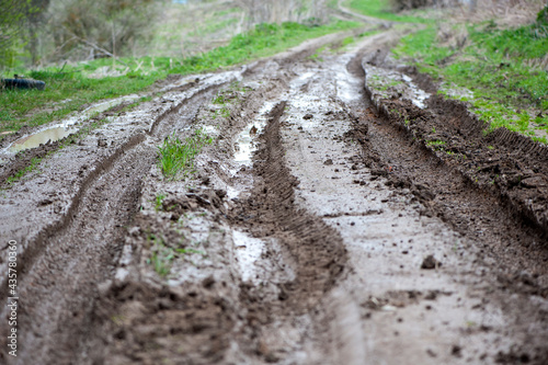 Fényképezés countryside landscape with a muddy road. Off road trips