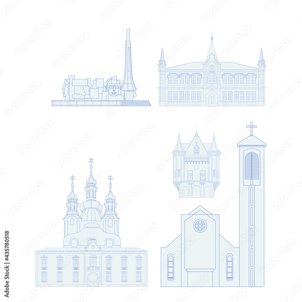 Church castles and monuments vector icons