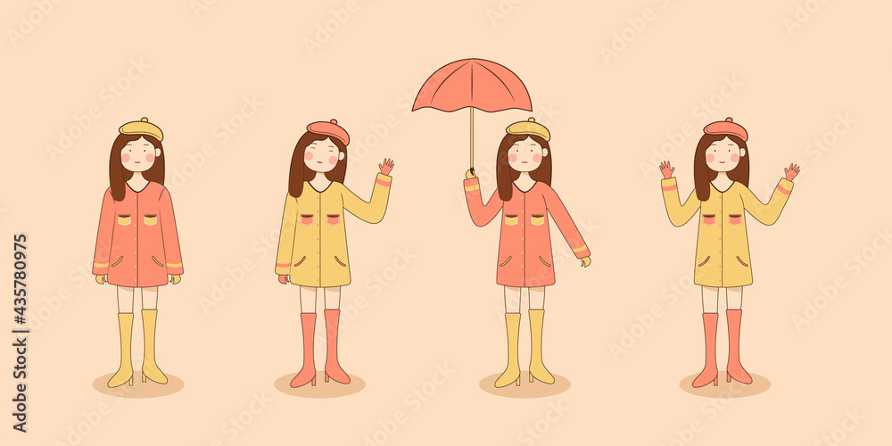collection of girl, cute cartoon character. vector illustration. isolated white collection of girl, cute cartoon character. vector illustration. isolated white