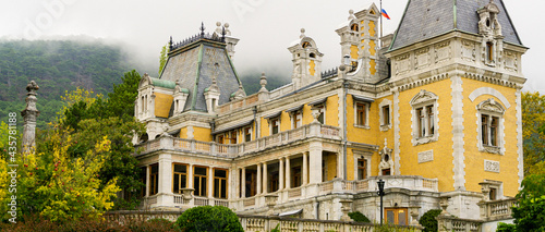 Massandra palace of Alexander III in Crimea. Elegant palace for Russian Emperor is architectural monument of the end XIX century in Upper Massandra. Yalta, Crimea, Russia - September 30, 2019 photo