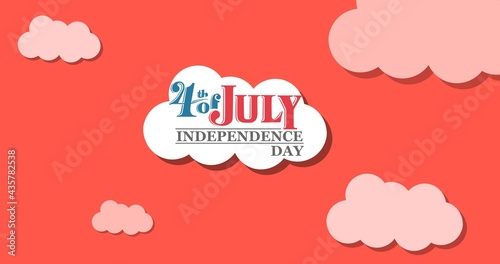 Composition of 4th of july independence day text over white cloud on red sky