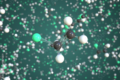 Chloroethene molecule made with balls, scientific molecular model. Chemical 3d rendering