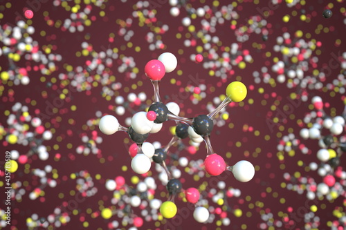 Thiolactic acid molecule made with balls, conceptual molecular model. Chemical 3d rendering