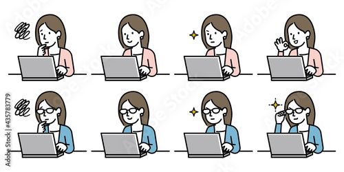 ノートパソコンを操作するビジネスウーマンのセット