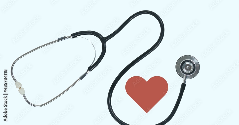 Composition of red heart and stethoscope with copy space on white background Composition of red heart and stethoscope with copy space on white background