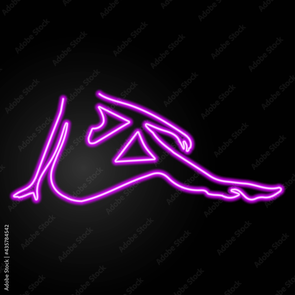 Silhouette girl, neon sign, modern glowing banner design, colorful trend of modern design on a black background. Vector illustration.