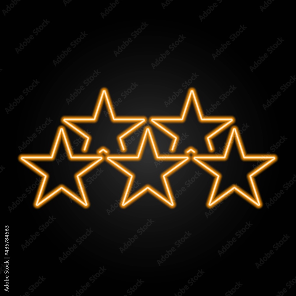 Five stars neon sign, modern glowing banner design, colorful modern design trends on a black background. Vector illustration. Five stars neon sign, modern glowing banner design, colorful modern design trends on a black background. Vector illustration.