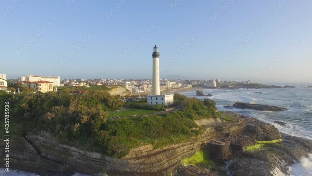 Aerial view of Biarritz lighthouse at sunset, Biarritz, France, Europe Aerial view of Biarritz lighthouse at sunset, Biarritz, France, Europe
