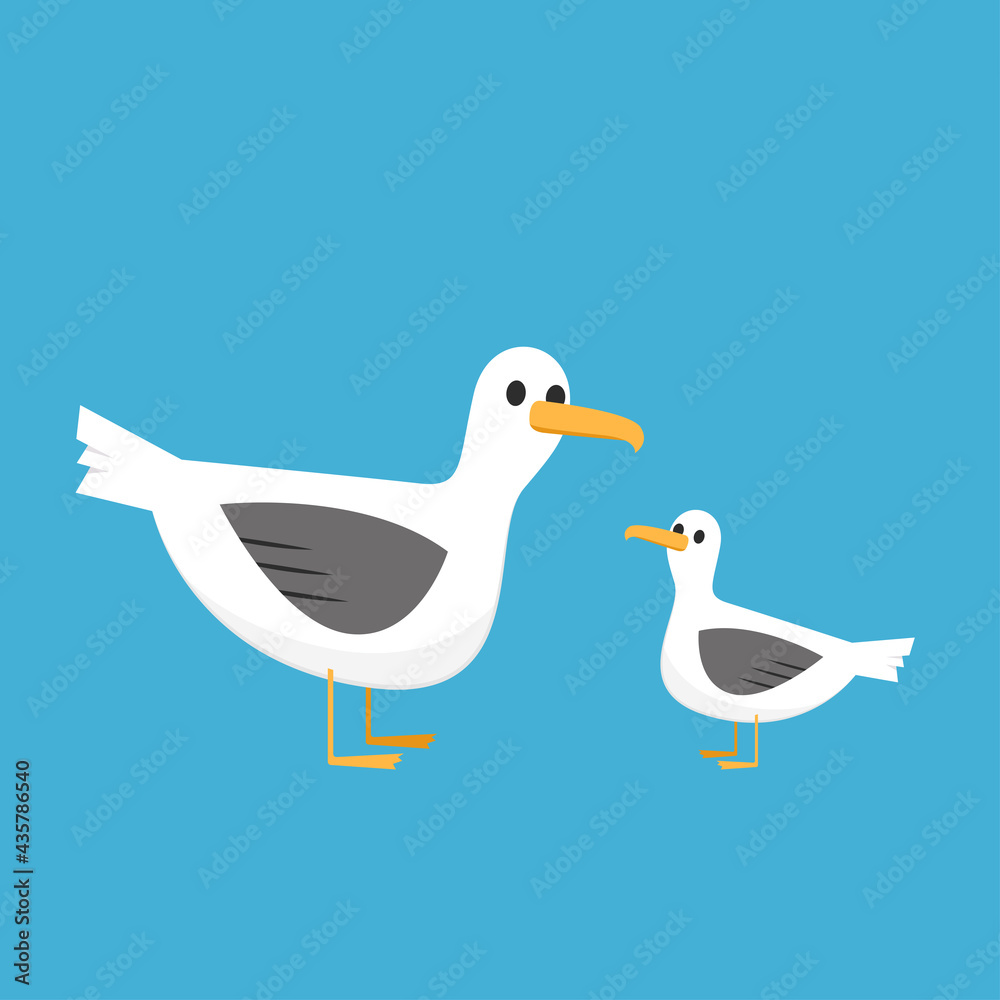 Obraz premium Gulls cartoon vector. Gulls on blue background.