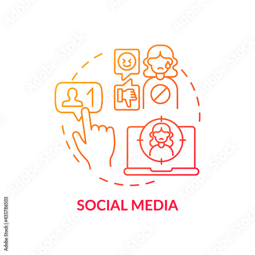 Social media concept icon. Cyberbullying channel idea thin line illustration. Stealing victim account. Shaming someone online. Sending viruses, threats. Vector isolated outline RGB color drawing