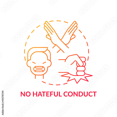 No hateful conduct concept icon. Social media safety idea thin line illustration. Tackling online hate speech. Fighting with discrimination and racism. Vector isolated outline RGB color drawing