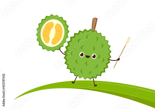 Durian character design. Durian on white background. Durian cartoon vector.