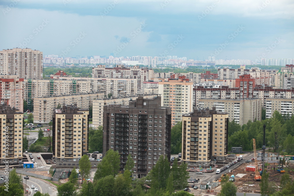 new buildings of the big city panorama of St. Petersburg from a bird's eye view