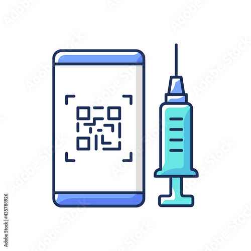 QR code for vaccination RGB color icon. Smartphone pass for vaccinated tourist. Mobile ID for covid treatment. Online documents for immunization. Health care, medicine. Isolated vector illustration
