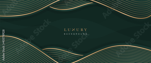 Luxury Gold Background vector. Abstract art wallpaper design with golden line art and dark green texture. Cover design with space for content and logo.  Vector illustration.