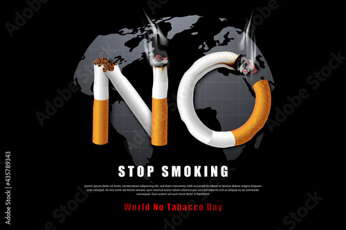 Stop smoking campaign illustration no cigarette for health in world map black background