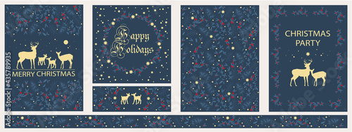 Christmas set. Modern universal templates, corporate holiday invitations, cards. Background design. Vector illustration.
 