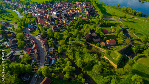 Aerial view of the town Dömitz in Germany on a sunny morning in spring
 photo