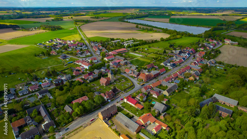 Aerial view of the village Rohrberg in Germany on a sunny morning in spring