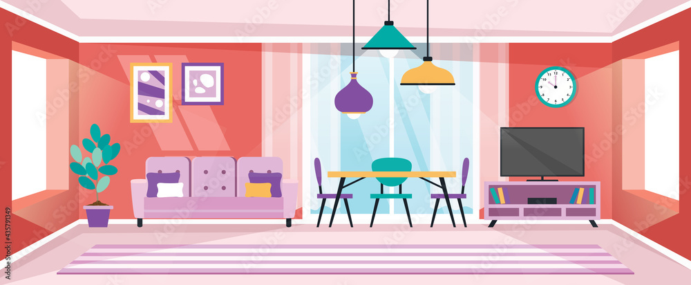 Interior Design Concept With Flat Furnitures Interior Design Concept With Flat Furnitures