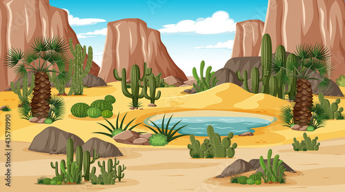 Desert forest landscape at day time scene with oasis