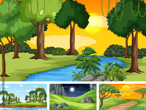 Four different scene of nature park and forest