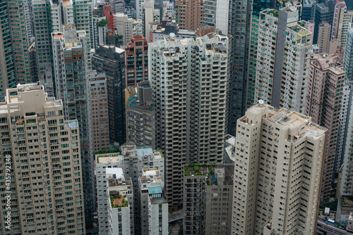 Arial view of high rise and skyscrapers building in Victoria harbor area  Hong Kong  China.