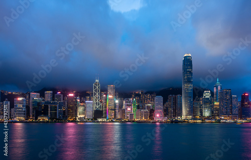 Hong Kong city skyline and skyscrapers at night, Victoria Harbour, Hong Kong, China