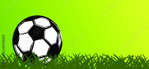 Flat vector black grunge soccer ball with green field. Grungy football. Cartoon euro sport EK, WK pictogram Sports game cup. 2020, 2021, 2022