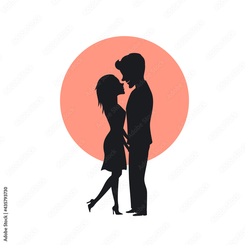 silhouette of  couple in love holding hands, looking at each other romantic vector illustration