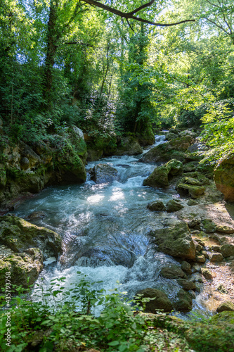 river in the woods coming from the waterfall of the marmore