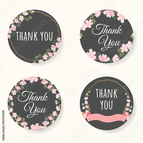 pink sakura or cherry blossom flower thank you sticker collection