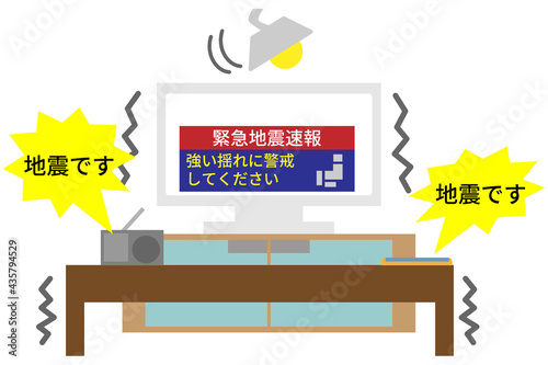 緊急地震速報がなっているスマートフォンとテレビと防災ラジオ