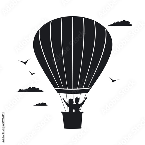  couple flying in a hot air balloon romantic trip silhouette