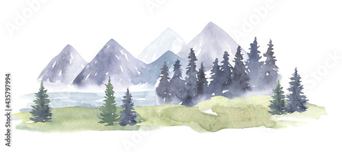 Watercolor Mountain Landscape