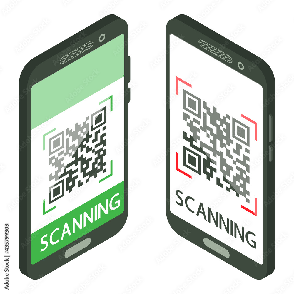 Scan qr code with mobile phone isometric smartphone with qr code on