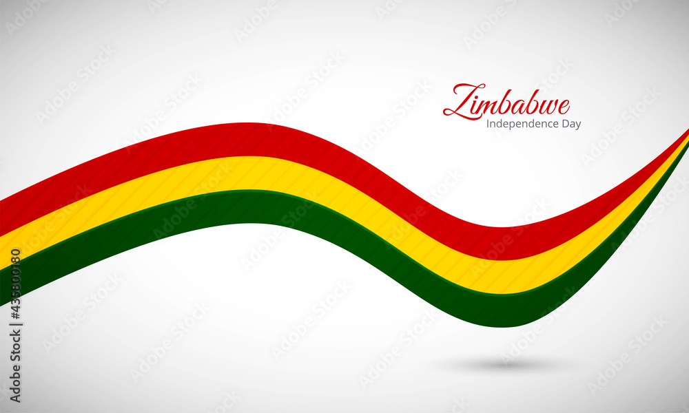 Happy independence day of Zimbabwe. Creative shiny wavy flag background with text typography.