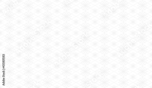 Geometric seamless pattern with grid lines and flower outline. Geometric element in silver, light gray on white background. Vector illustration. For printing on fabric or wallpaper.