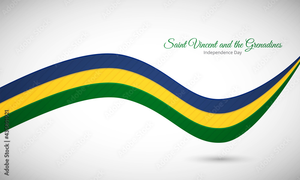 Happy independence day of Saint Vincent and the Grenadines. Creative shiny wavy flag background with text typography. Happy independence day of Saint Vincent and the Grenadines. Creative shiny wavy flag background with text typography.