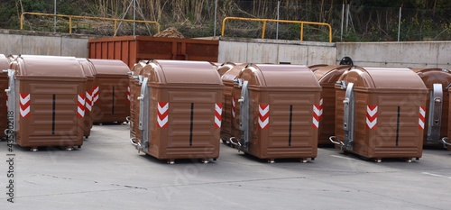Brown waste bins for organic matter. Recycling to make compost in the city of Logroño, La Rioja, Spain.